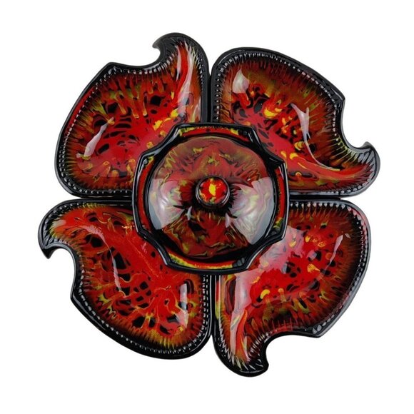 MCM Relish Platter/Dish 5Parts Red/Orange Black Multi Color 50/60"s Calf Pottery - Picture 2 of 12